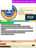 Maths Grade 9 Unit 3 Solving Eqautions
