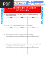 Problemas de Numeros Decimales para Tercero de Primaria