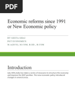 Economic Reforms Since 1991 or New Economic Policy