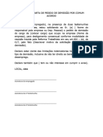 Modelo de Carta de Pedido de Demissão Por Comum Acordo