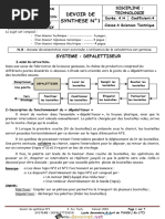 Devoir de Synthèse N°1 - Technologie - MECANISME ENTRAINEMENT DU TAPIS - Bac Technique (2017-2018) MR GHORBEL MAMDOUH