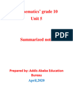 Mathematics Grade 10 Unit 5 Summarized Note