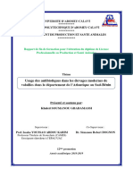 Usage Des Antibiotiques Dans Les Élevages Modernes de Volailles Dans Le Département de L'atlantique Au Sud-Bénin