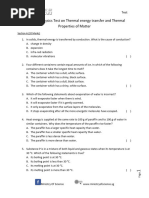 Sec 3 Pure Physics Test On Thermal Energy Transfer and Thermal Properties of Matter