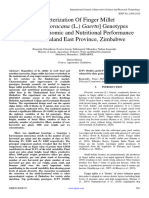 Characterization of Finger Millet ( (Eleusine Coracana (L.) Gaertn) Genotypes For Their Agronomic and Nutritional Performance in Mashonaland East Province, Zimbabwe