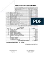 Proforma de Materiales y Mano de Obra