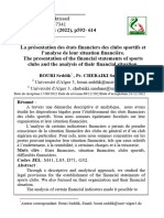 La Présentation Des États Financiers Des Clubs Sportifs Et L'analyse de Leur Situation Financière.