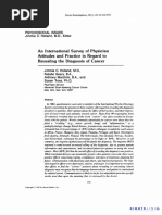 An International Survey of Physician Attitudes and Practice in Regard To Revealing The Diagnosis of Cancer