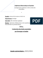 Année Universitaire: 2023/2024: TP°01: L'extraction Des Huiles Essentiales Par Clevenger Et Soxhlet