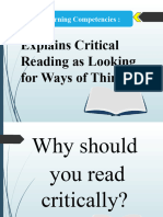 Critical Reading As Looking For Ways of Thinking