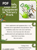 Materials, Tools and Equipment in Nursery Work