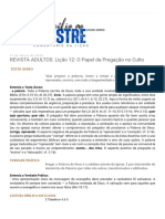 Auxílio Ao Mestre - REVISTA ADULTOS - Lição 12 - O Papel Da Pregação No Culto