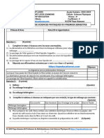 Evaluation PC N°1 Semestre1 Classe 4eme 2022 2023 1