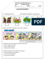 Prova de Geografia 1º Bimestre