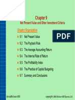 Net Present Value and Other Investment Criteria: Chapter Organization