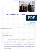 Factories Act, 1948: Presented by K. Sucila Bai Ii Year - Mba Tourism