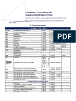 8º Ano Clássico Vespertino Calendário de Provas 2022