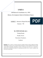 Unit-I: Arbitration & Conciliation Act, 1996: History, Development, Kinds & Definition Clauses