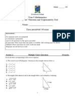 Year 9 Pythagoras and Trigonometry Test 2021