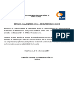 Edital de Divulgação de Notas - Concurso Público 02/2013: Prefeitura Da Estância Balneária de Praia Grande