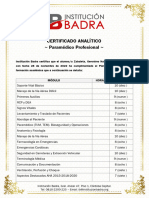 Certificado Analítico Paramédico Profesional : Módulo Horas Calificación