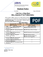 Student Notice: Unit Test - 1 Date Sheet BBA-Semester 3 & 5 (Both Shifts)