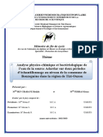 Analyses Physico-Chimique Et Bactériologie de L'eau de Source Region Tizi-Ouzou.