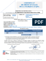 Certificat de Droit D'Usage de La Marque Acqpa: Systemes Anticorrosion Par Peinture Sur Acier