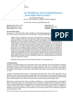 Personality Profile, Self-Efficacy, and Teaching Performance of Junior High School Teachers