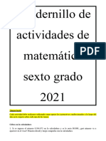 Cuadernillo de Actividades de Matemática - 6° Grado 2021