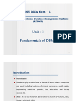 Unit - 1 Fundamentals of DBMS: Mu Mca Sem - 1