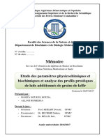 Etude Des Paramètres Physicochimiques Et Biochimiques Et Analyse Des Profils Protéiques de Laits Additionnés de Grains de Kéfir