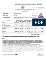 Board of Intermediate & Secondary Education, Lahore: Roll No: Intermediate (Part I & Ii) Annual Examination, 2023