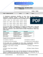 Avaliação de Biologia 1° Ano