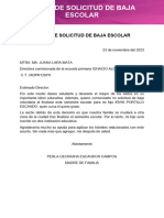 Carta de Solicitud de Baja Escolar