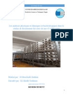 Les Analyses Physiques Et Chimiques Et Bactériologiques Dans La Station de Dessalement Des Eaux de Mer d'Al-Hoceima