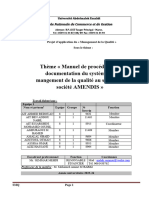 Thème Manuel de Procédures Et Documentation Du Système de Mangement de La Qualité Au Sein de La Société AMENDIS