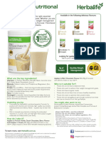 Formula 1 Nutritional Shake Mix Product Fact Sheet