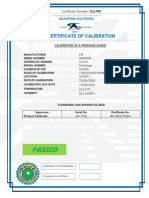 CERTIFICATE OF CALIBRATION FOR A Pressure Guage - SL2-PI6 PASS