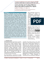 Transformational Leadership and Teaching Efficiency of Selected Federal Universities in South West, Nigeria