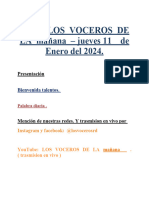 Los Voceros de La Mañana Guion Jueves 11 de Enero Del 2024