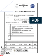 Spare Part List For Erection & Commissioning: Project Name