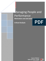 Managing People and Performance: Motivation and Job Satisfaction Critical Analysis