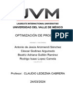 Optimización de Procesos: Universidad Del Valle de México