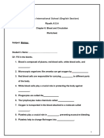 Grade 6 Blood and Circulation - Worksheet 2024 NIMRA ZAI