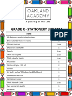 Grade R Stationery List 2024