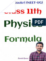 Complete Class 11th Physics Formula