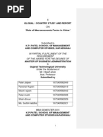Global / Country Study and Report: "Role of Macroeconomic Factor in China"