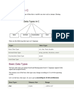 Data Types in C, Var, Operators