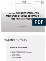 Pathologies Des Specialites Medicales Et Soins Infirmiers: Oto-Rhino-Laryngologie